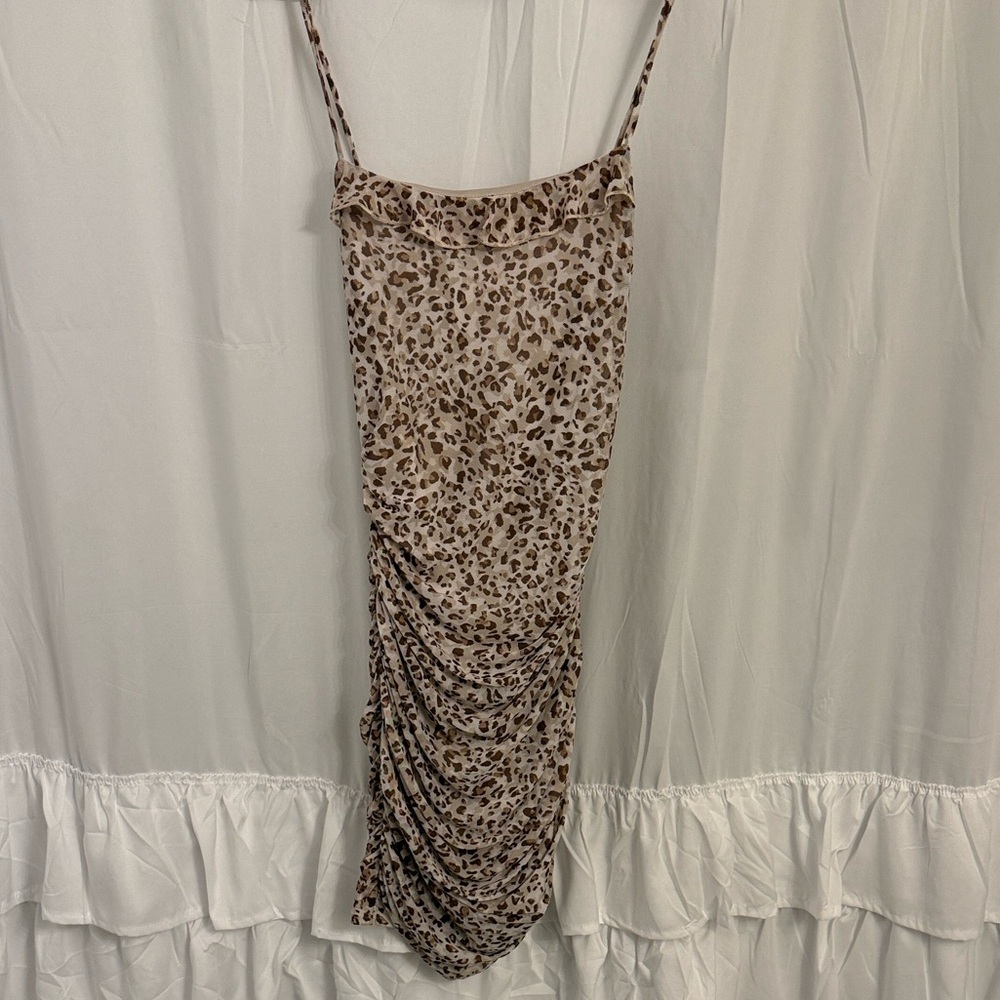 Leopard Print Mini Dress- Blue Blush - Picture 2 of 5